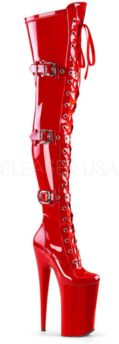 EU 38 = US 8 | BEYOND-3028 | 10 Heel, 6 1/4 PF Lace-Up Front Thigh High Boot, Side Zip